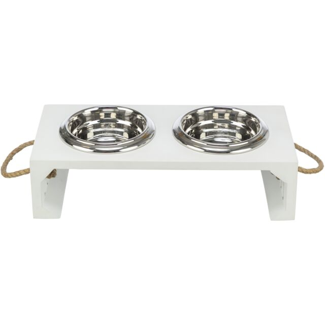 Trixie TX-24835 Подвійна миска Trixie на дерев'яній підставці «Be Nordic» (МДФ/нержав.сталь), 2х0,4л/14см/38х18