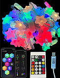 Гірлянда Розумна 5 метрів світлодіодна музична 33LED  великі Зірочки Multi різнокольорові USB керування з телефону, фото 2