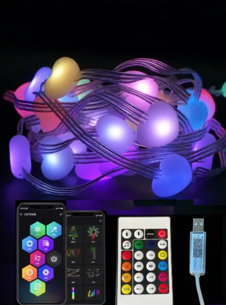 Гірлянда Розумна 5метрів світлодіодна Dream collor 33LED великі Серце MultiRGB USB управління від смартфона, фото 1