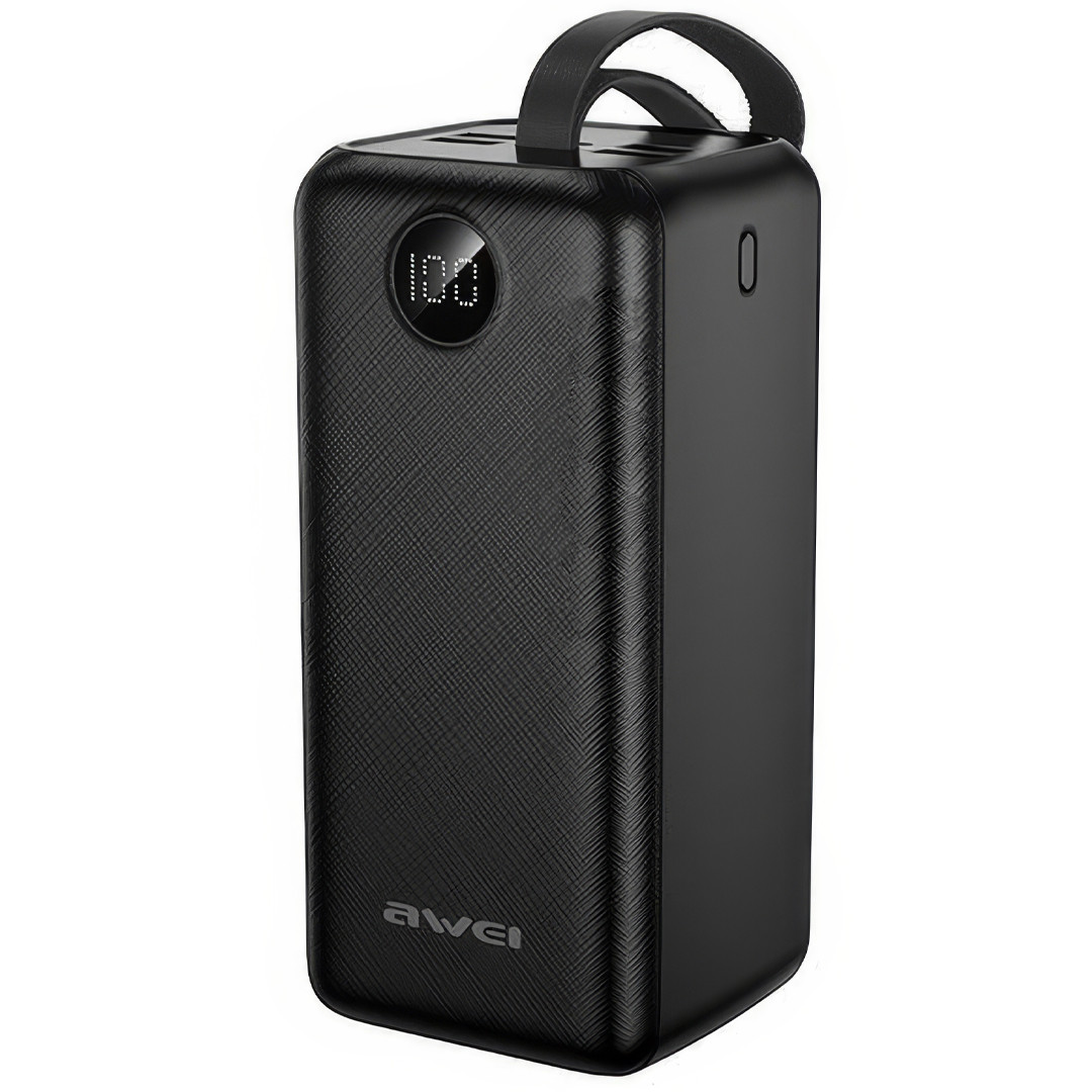 Портативний зарядний пристрій Power Bank з індикатором заряду та ремінцем на руку AWEI P114K 50000 mAh Чорний