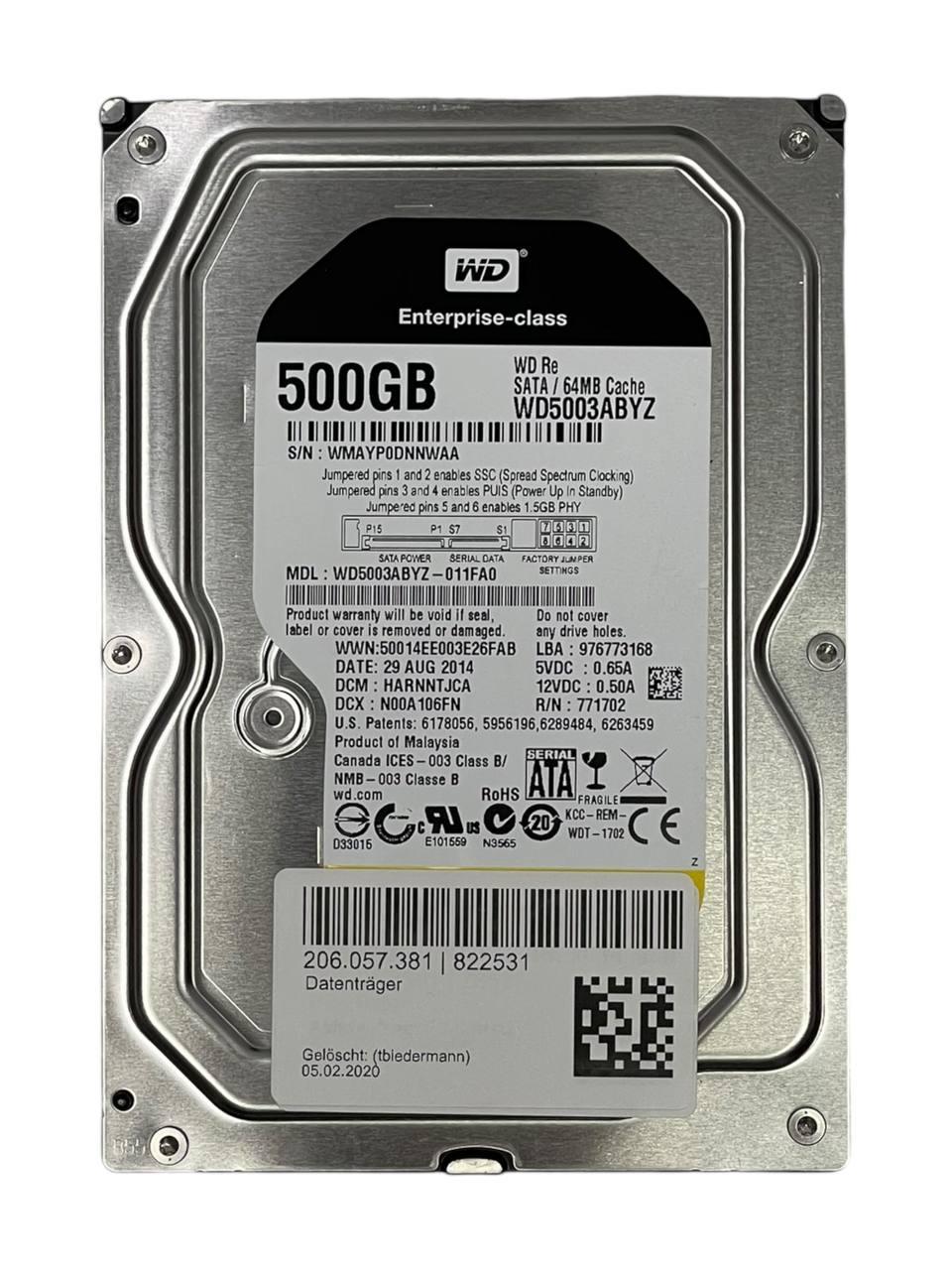 Жорсткий диск 3.5" 500GB Western Digital RE | WD5003ABYZ | 7200 об/мин | 64MB | SATA III Б/В