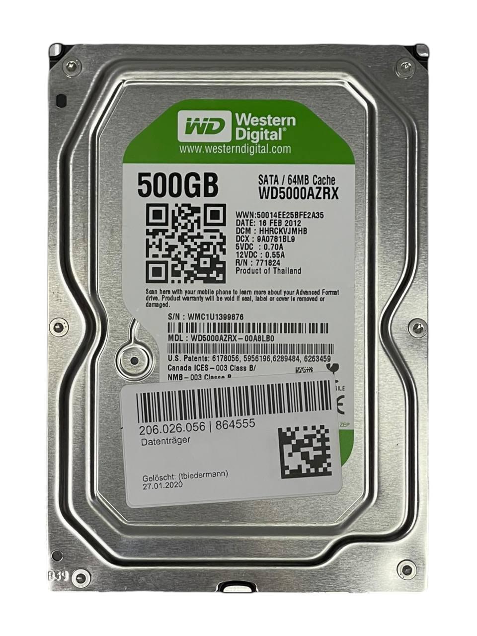 Жорсткий диск 3.5" 500GB Western Digital Green | WD5000AZRX | 7200 об/мин | 64MB | SATA III Б/В