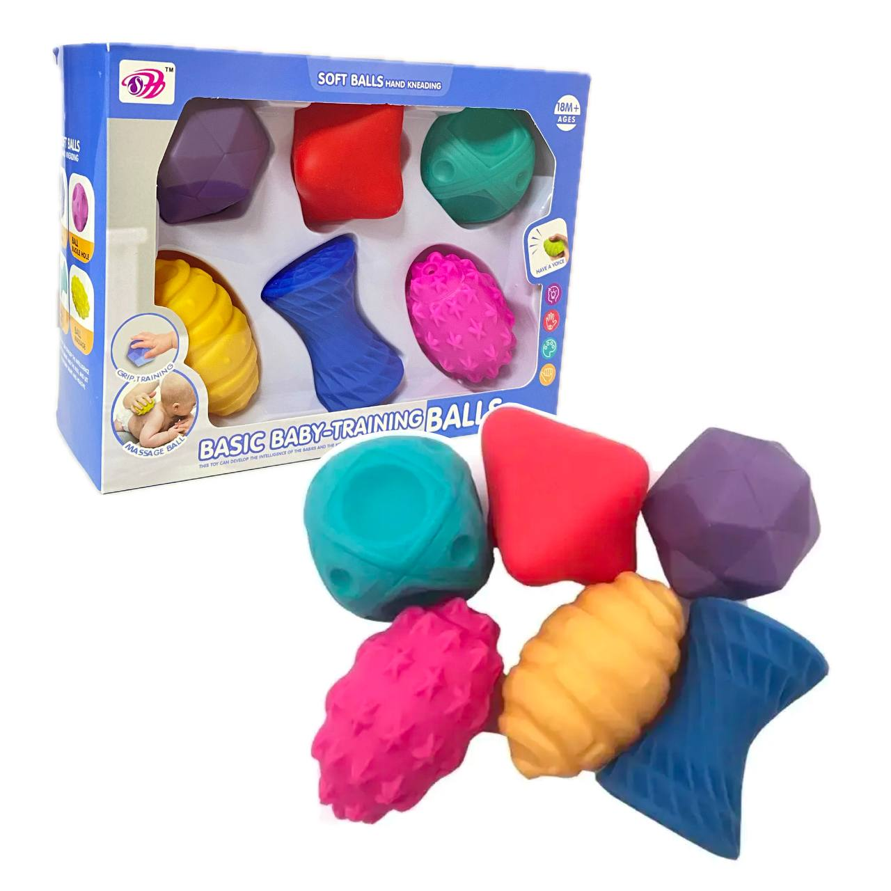 Набір сенсорних тактильних м'ячиків XC2040 6 м'ячиків Яскраві масажні кульки Монтессорі, фото 1