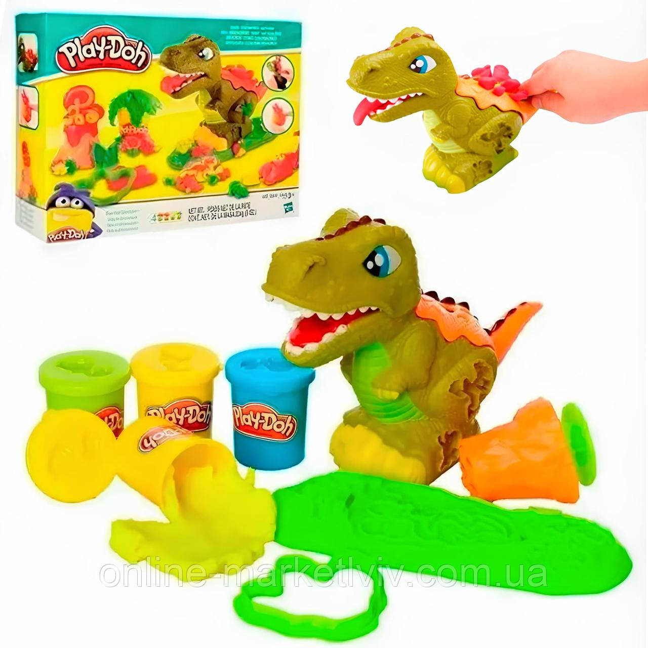 Набір для ліплення Динозавр Play-Doh (4 кольори) / Набір для творчості з пластиліном / Тісто для ліплення, фото 1