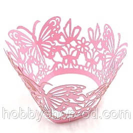 Ажурна накладка для декору кексів, мафінів, капкейків, рожевий, фото 1