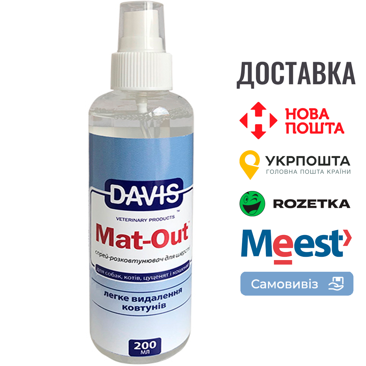 Спрей Davis Mat-Out проти ковтунів для собак та котів, 0.2 мл, фото 1