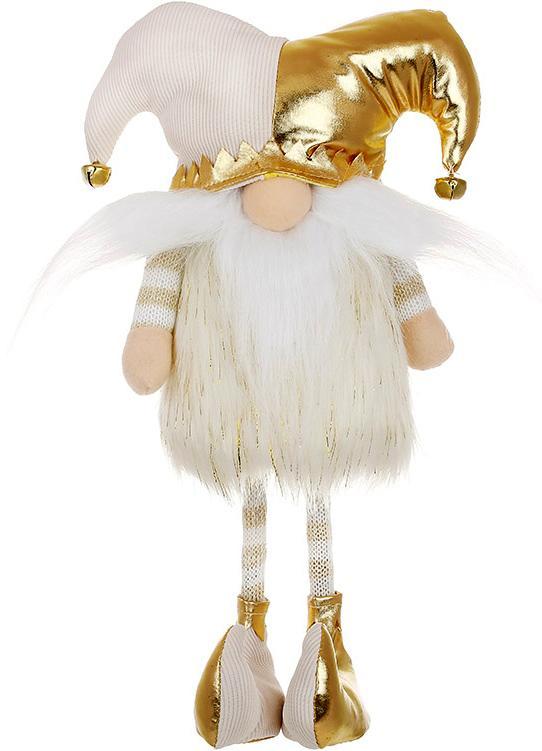 М'яка новорічна іграшка "Гном-Клоун з вусами" 33см greenpharm, кремовий із золотим, фото 1