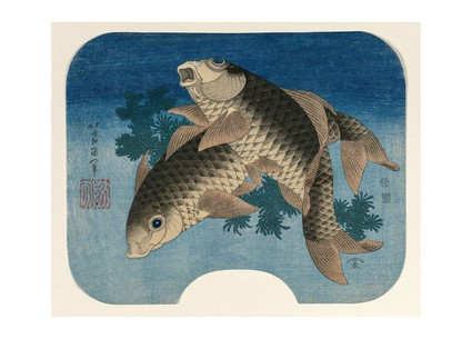 Листівка Японське мистецтво - Carp Swimming by Water Weeds, 1831, фото 1