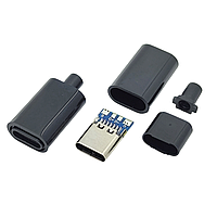 Гніздо USB Type-C 4pin на кабель чорне CN-01-08
