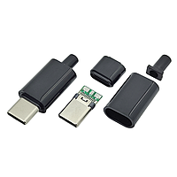 Штекер USB Type-C 3pin у корпусі на кабель чорний XY-7-A