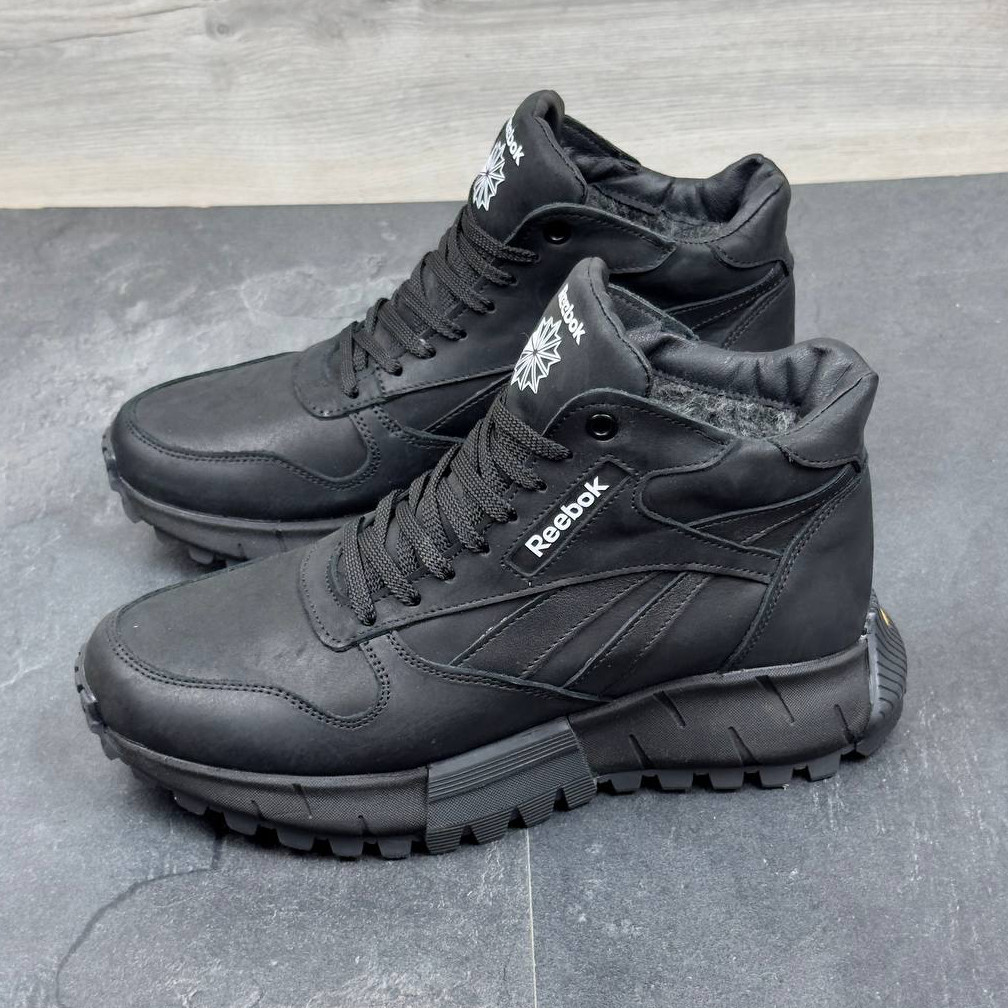 Чоловічі зимові шкіряні черевики, кросівки з натуральної шкіри чорні на хутрі для чоловіків на зиму, розмір 40 41 42 43 44 45, фото 1