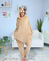 Теплая кигуруми собака для всей семьи Пижама щенок женская теплая Кигуруми для взрослых мужчин Бежевый (1128)