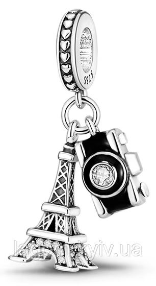 Срібний шарм-підвіска у стилі PANDORA Travel Charm Paris 925 проба срібна намистна на браслет ПАНДОРА