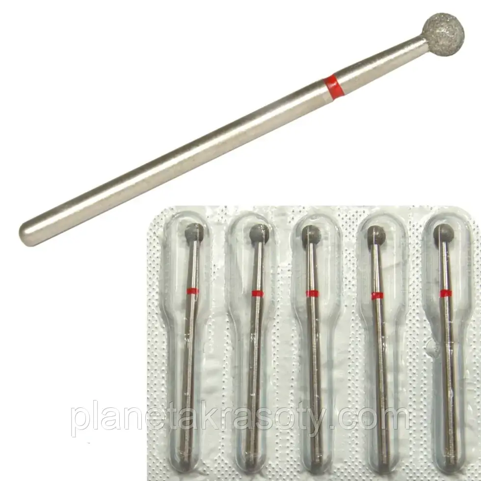 Фреза з алмазним напиленням ВладМиВа В25 Куля 4,0 мм червона, фото 1