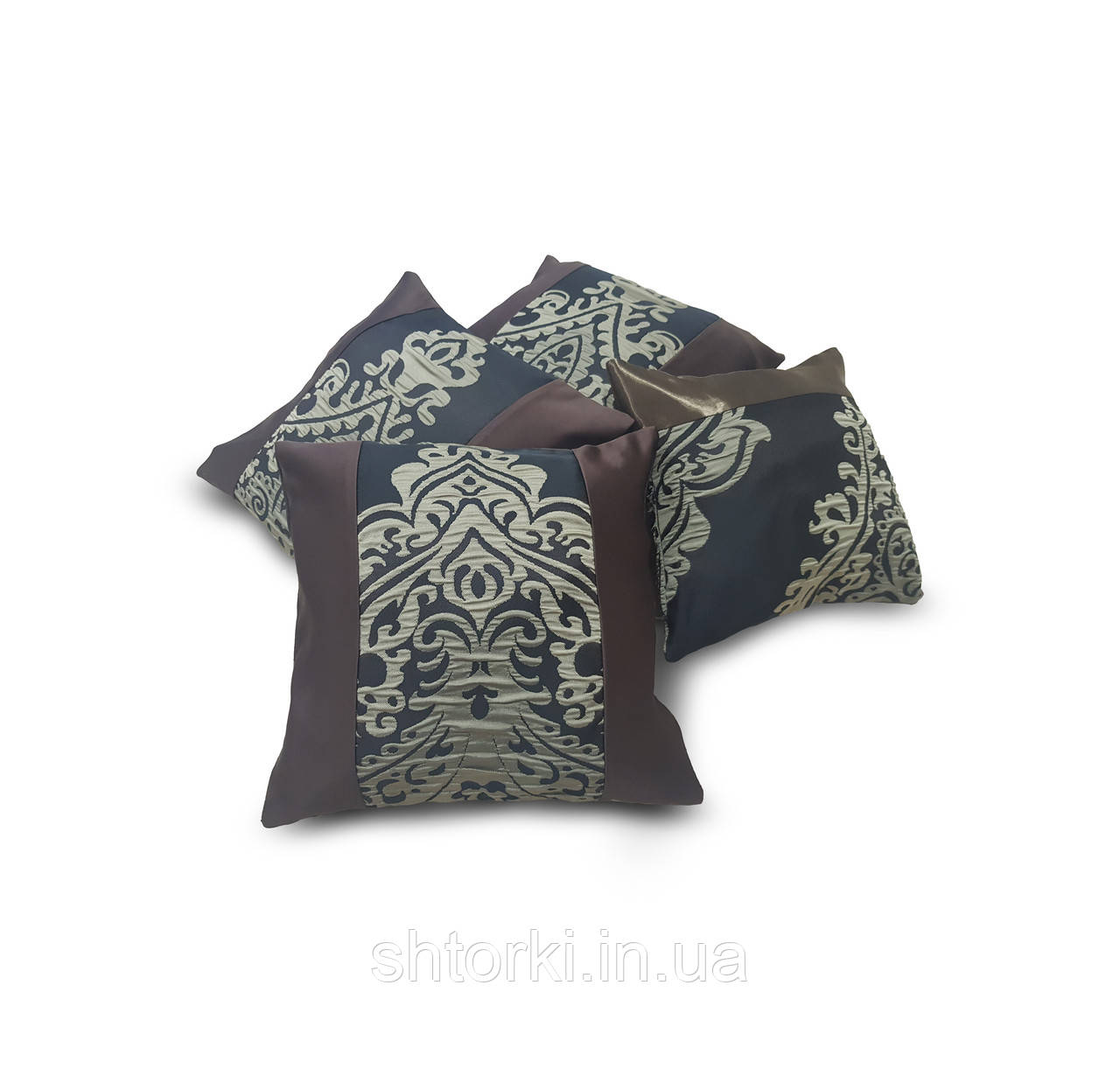 Комплект декоративних подушок Firanka Damask 30х30 3шт 25х25 1шт Венге з бежевим візерунком (п_0415)