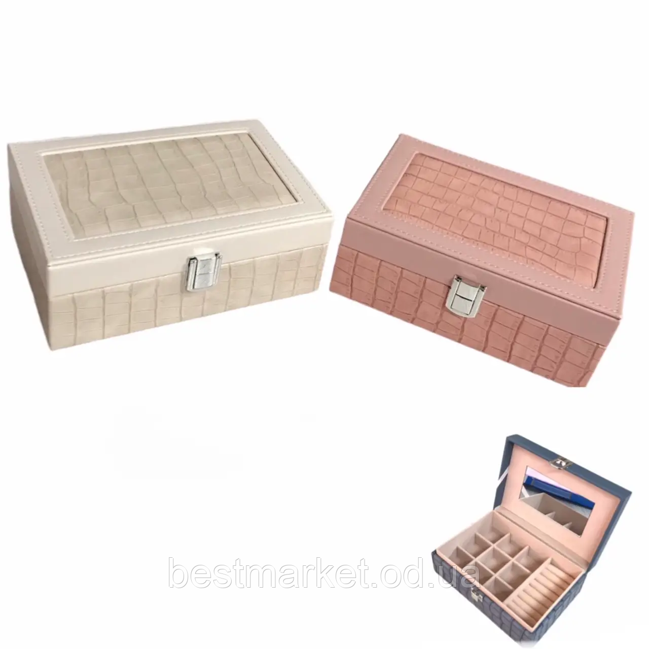 Скринька для прикрас Е 228 скриня для біжутерії, органайзер для прикрас, валіза комод-годинника, фото 1