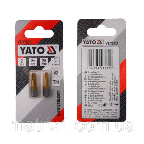 Насадка викруткова PZ3 х 25 мм. HEX 1/4", покрита титаном YATO YT-77935