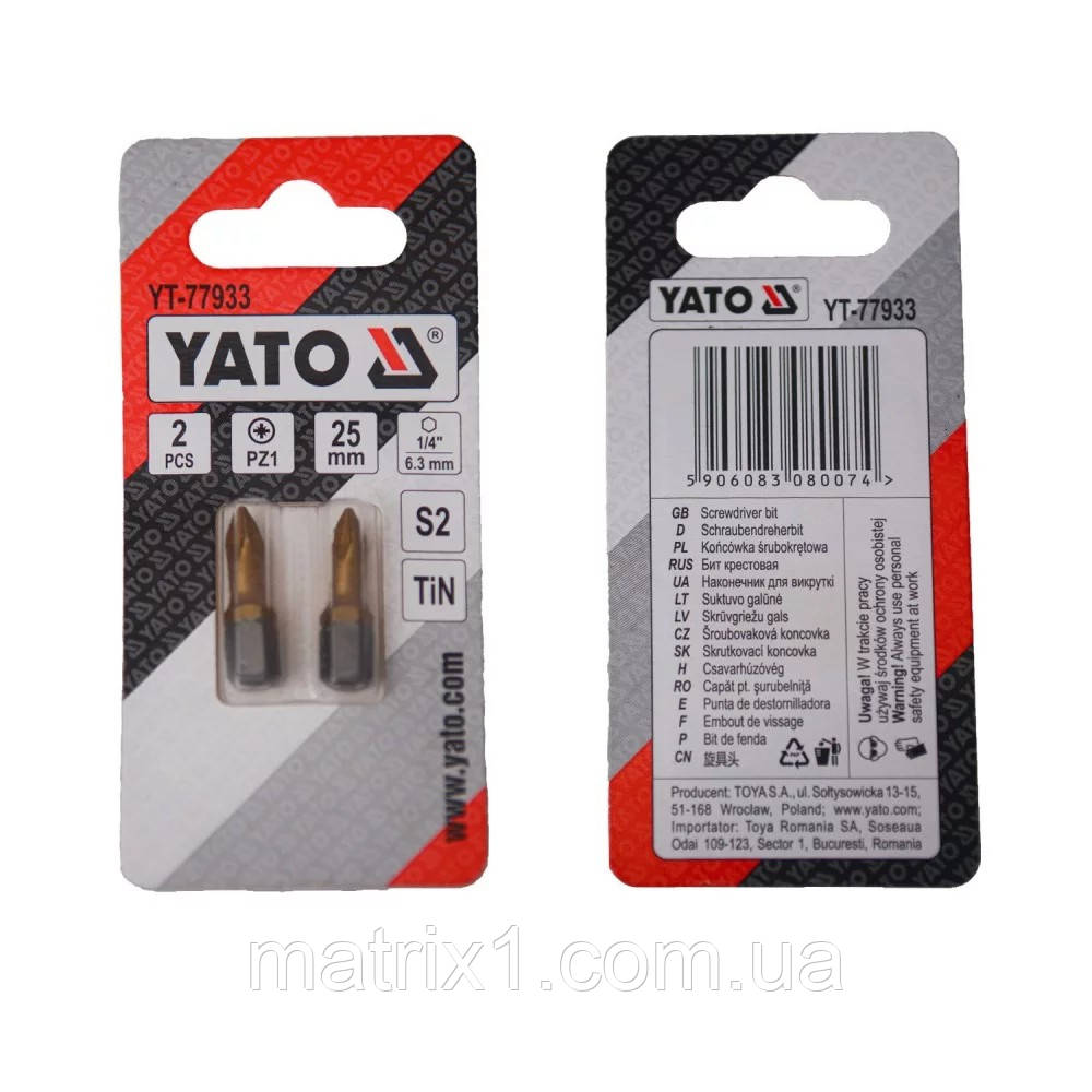 Насадка викруткова PZ1 х 25 мм. HEX 1/4", покрита титаном YATO YT-77933