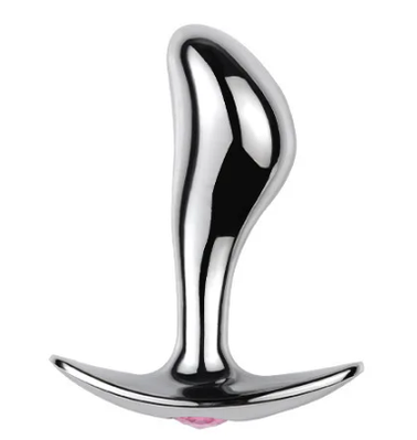 Анальна пробка P форми TISSAC 8см з рожевим камінцем