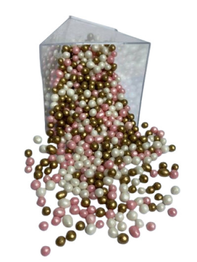 Посипка (рисові кульки) Рожево-білі-золоті (5 мм) 1 кг