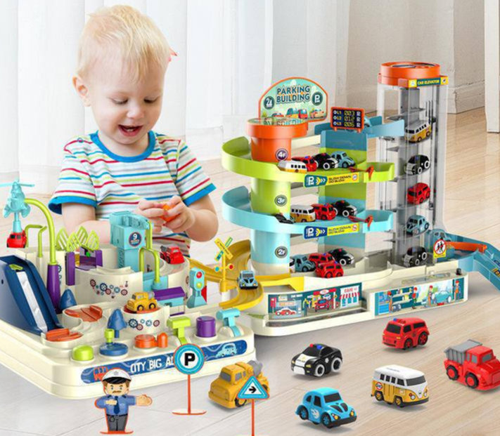 Гараж паркування дитяче багаторівневе з машинками 54х27х12 см, фото 1