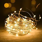 Гірлянда роса на батарейках 100 LED 10 метрів, теплий білий