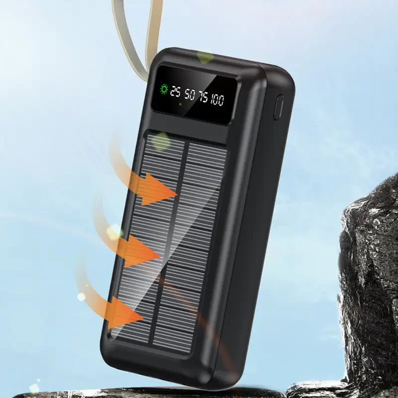 Повербанк портативный с солнечной батареей и фонарем 30000mAh, +3 переходника, PowerBank Черный A88-1-Black