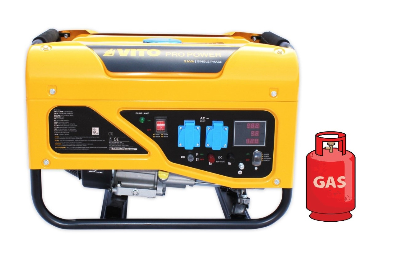 Генератор ГАЗ/бензиновий VIG38L однофазний, 2.5/2.8 кВт з ручним запуском ТМ "VITO" (196 см³), фото 1