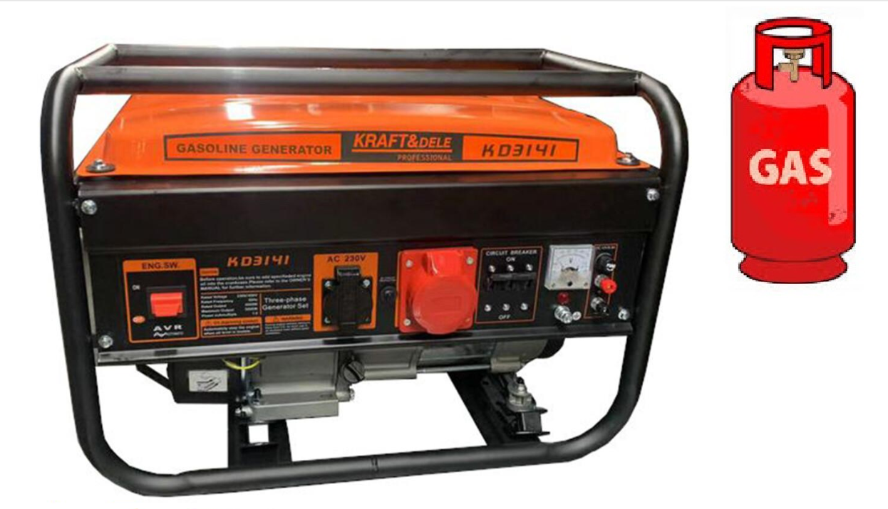Двопаливний газ/бензиновий генератор KD3141 відкритого типу трифазний 3-3,2 кВт ТМ "Kraft&Dele", фото 1