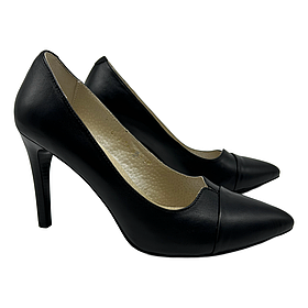 Жіночі туфлі вінкліпери із натуральної шкіри чорного кольору на шпильці 9 см “Style Shoes”