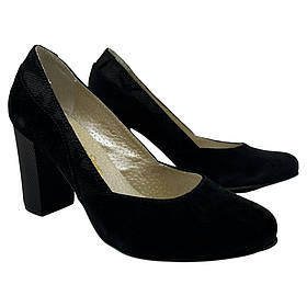 Туфлі жіночі із замшевої шкіри чорного кольору на підборах 8 см “Style Shoes”
