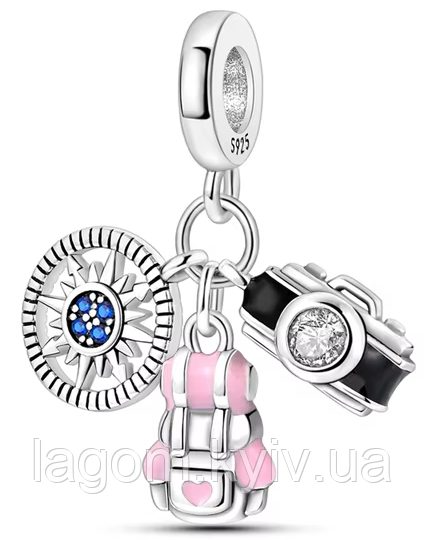 Срібний шарм-підвіска у стилі PANDORA Travel Charm 925 проба срібна намистна на браслет ПАНДОРА, фото 1