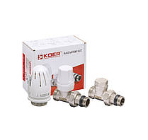 Комплект для радіаторів прямих кранів під євроконус "Koer" з термостатичною головкою SET-15