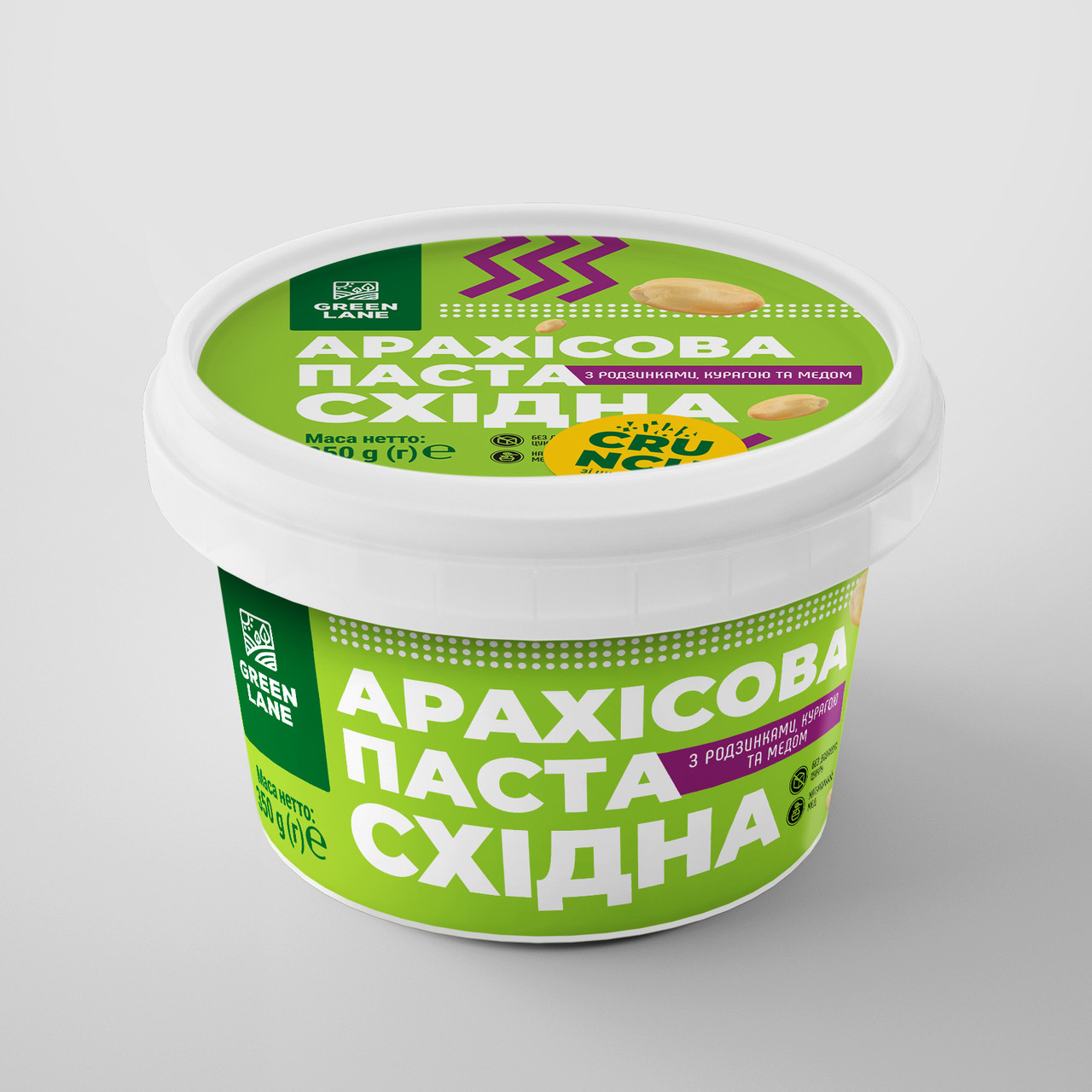 Арахісова паста кранч з курагою, родзинками, медом 350 г, натуральна, без доданого цукру СХІДНА CRUNCH