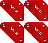 Кутники магнітні для зварювання YATO: кут:45°,90°,135°, сила утримув- 4.5кг, 43х72х12мм, 4шт [12/36]