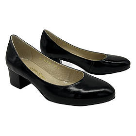 Туфлі - човники жіночі з лакової шкіри чорного кольору на підборах 4 см "Style Shoes"