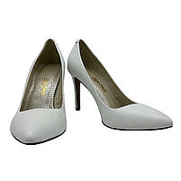 Туфлі жіночі на шпильці 9 см із шкіри білого кольору класичні “Style Shoes”, фото 4