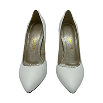 Туфлі жіночі на шпильці 9 см із шкіри білого кольору класичні “Style Shoes”, фото 7