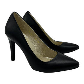 Туфлі жіночі зі шкіри чорного кольору на шпильці 9 см “Style Shoes”