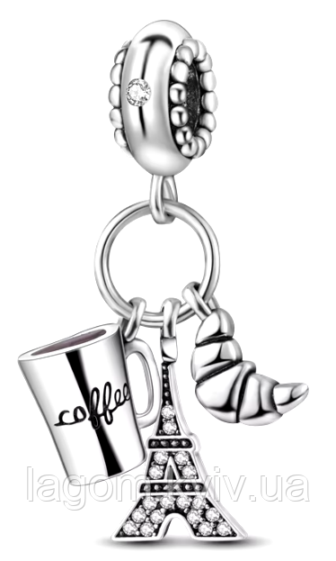 Срібний шарм-підвіска у стилі PANDORA Travel Charm Paris 925 проба срібна намистна на браслет ПАНДОРА