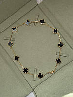 Женские Бусы На Шею Ван Клиф Брендовое 10 Черных Цветков Клевер Оникс Золотистая Цепочка На Шею Van Cleef