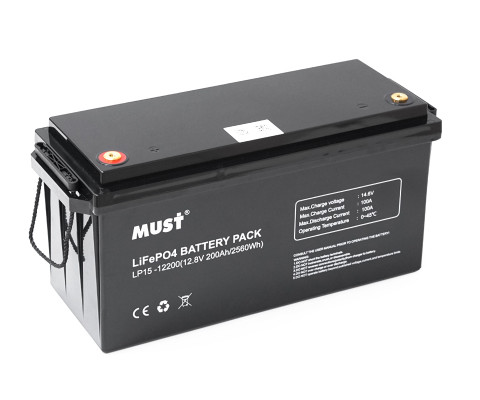 Аккумулятор Must LiFePO4 LP15-12200 12,8V 200Ah, 2,56kWh, BMS100A@4S, 6000 cycles
