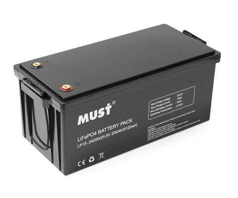 Аккумулятор Must LiFePO4 LP15-24200 25.6V 200Ah, 5,12kWh, BMS100A@4S, 6000 cycles