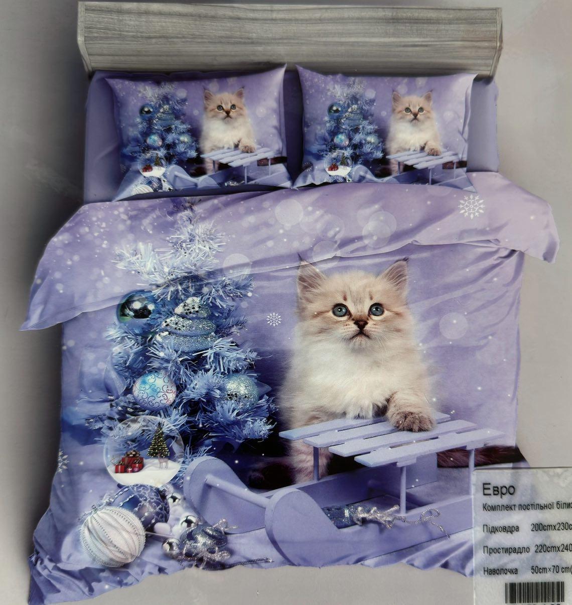 Фланелевое постельное белье евро размер новогоднее, фото 1