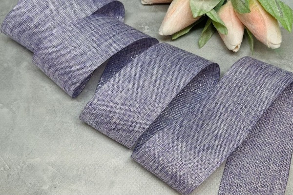 Стрічка декоративна 38 мм. колір-світло- бузковий (з додаванням срібної нитки), метр, Бузковий, фото 1