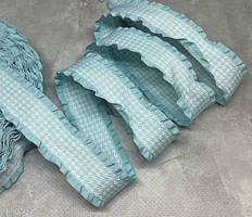 Стрічка текстильна 2,5 см з рюшей- Качині лапки-голубий, метр, Блакитний