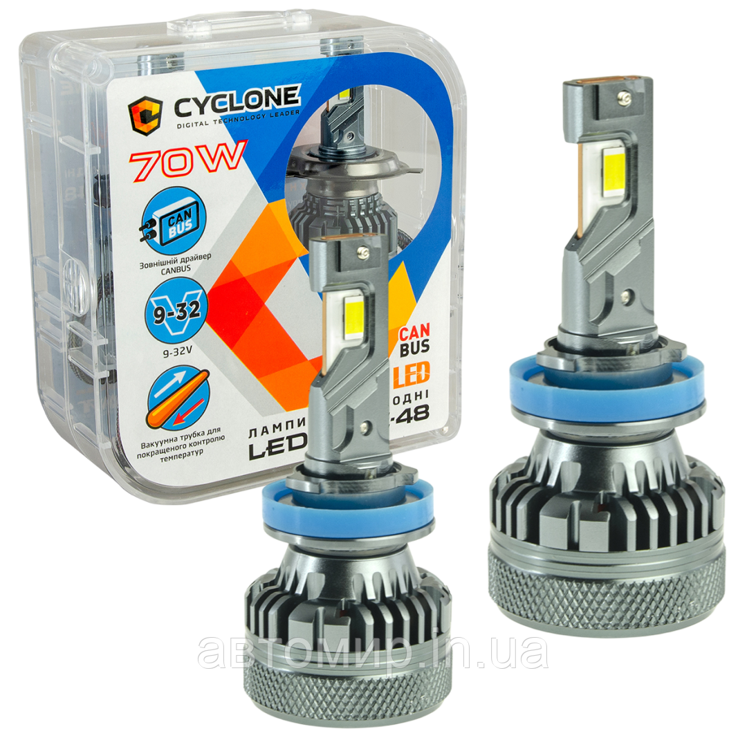Автомобільні світлодіодні LED лампи у фару головного світла CYCLONE LED H11 5500K 18000Lm type 48 12-32V 70W