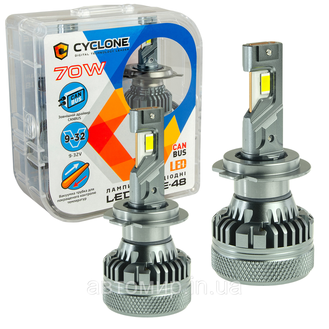 Автомобільні світлодіодні LED лампи у фару головного світла CYCLONE LED H7 5500K 18000Lm type 48 12-32V 70W
