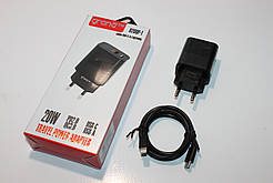 Зарядний пристрій GRAND D20QP-1 2 USB QC 3.0 18 W/PD20W Black + кабель Type-C/Lighting