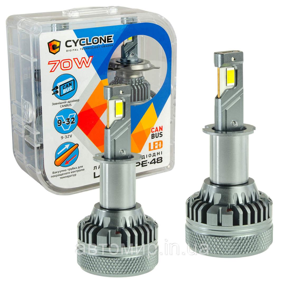 Автомобільні світлодіодні LED лампи у фару головного світла CYCLONE LED H3 5500K 18000Lm type 48 12-32V 70W